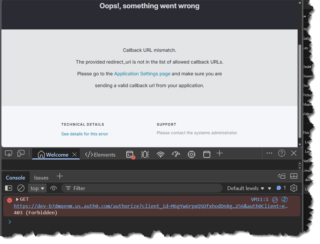 Figure 24.6 Auth0 Error