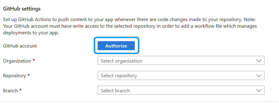 Deployment - Authorizing a GitHub Account